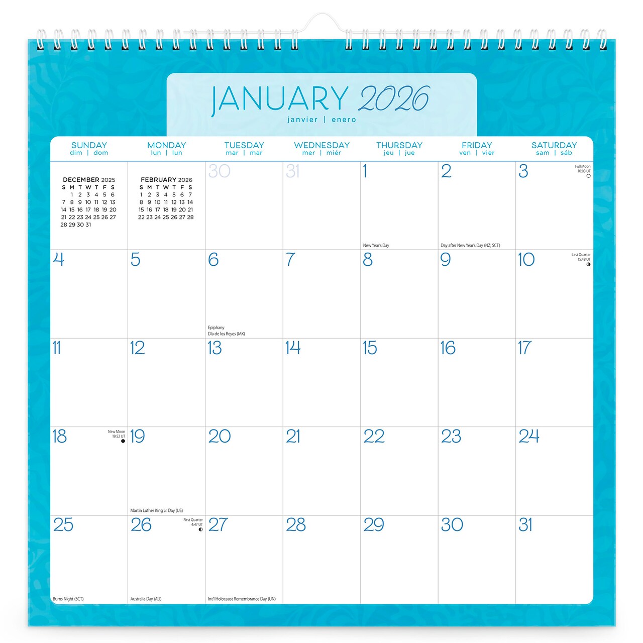 Seaside Currents | 2026 12 x 12 Inch (Hanging) Monthly Square Wire-O Calendar | Sticker Sheet